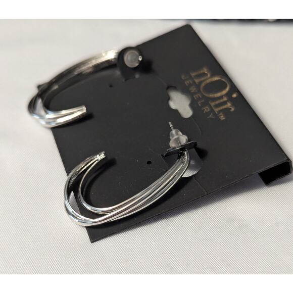 nOir Silver Tone Double Hoop Earrings - Picture 6 of 8